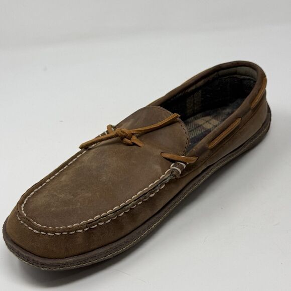 LL Bean Slippers Mens 11 M Brown Leather Flannel Lined Comfort Indoor Outdoor main image 4